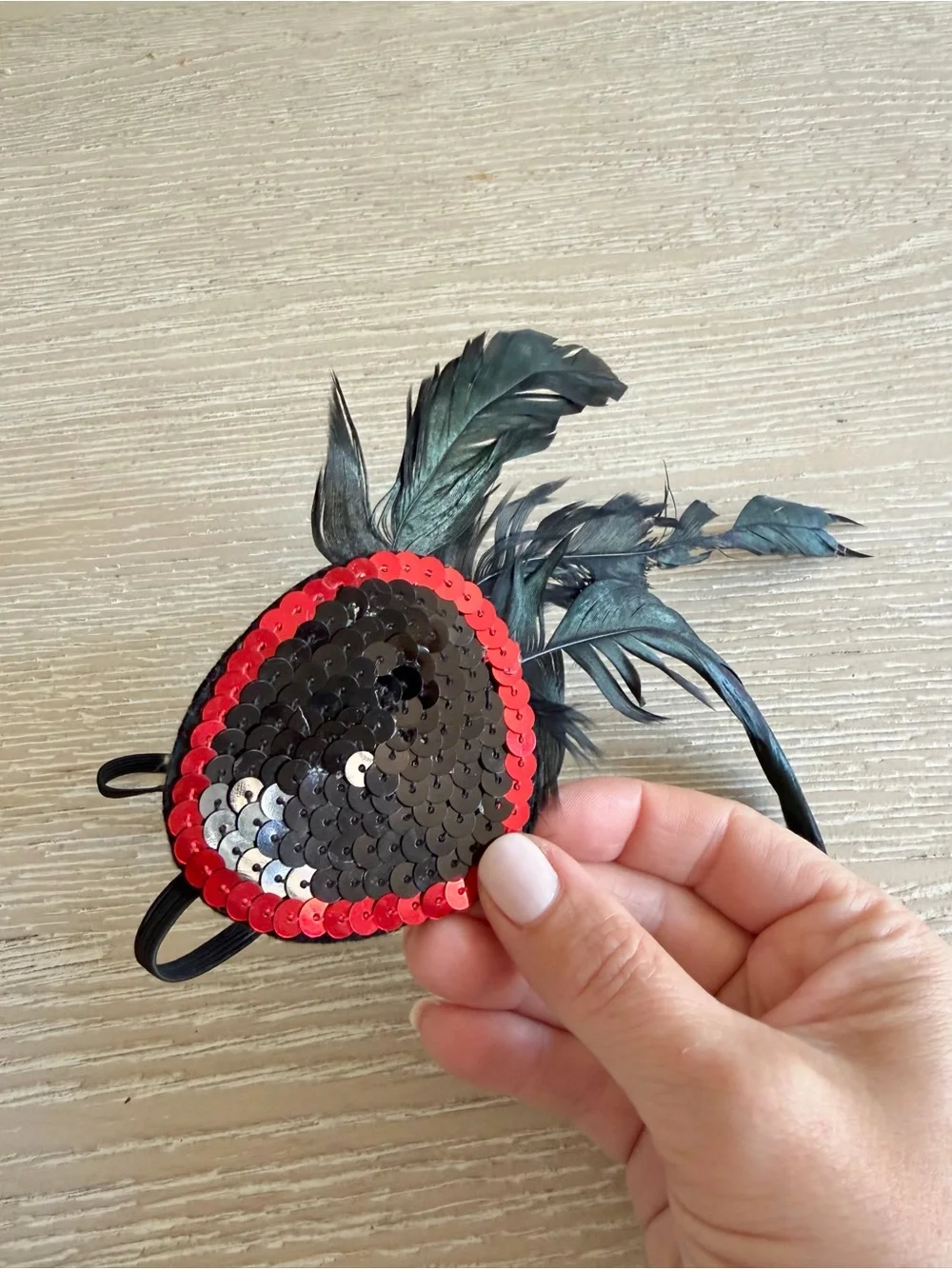 Red & Black Sequin Feather Pirate Eye Patch